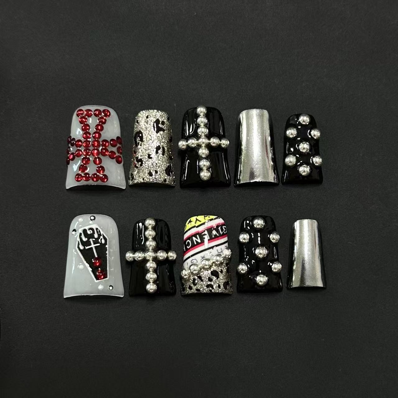 Duck Bill Dark Leopard Punk Handmade Press On Nail Set