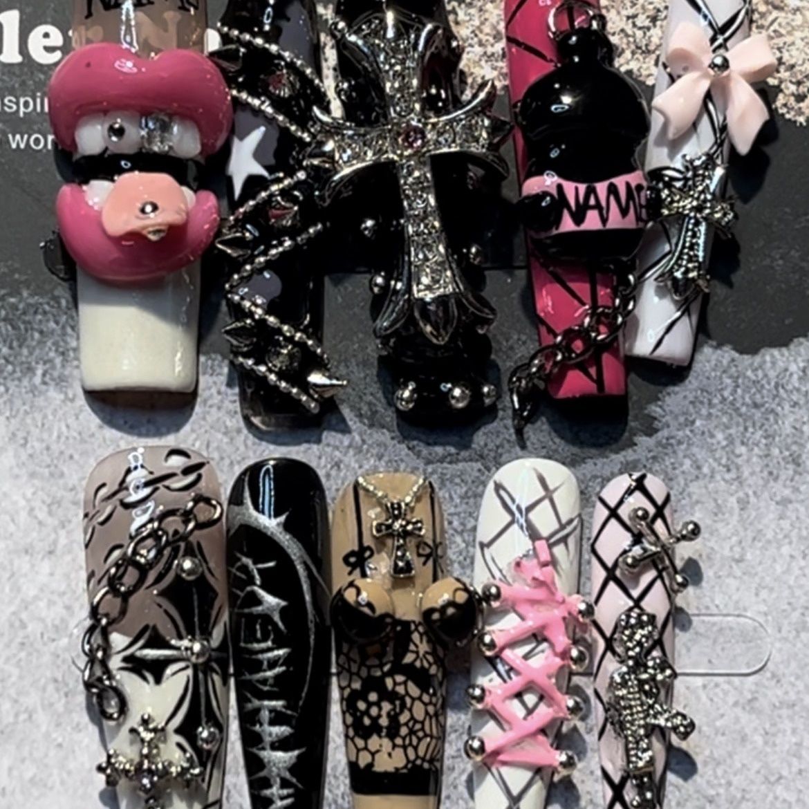 Long Coffin Lip Chain Spic Handmade Press On Nail Set