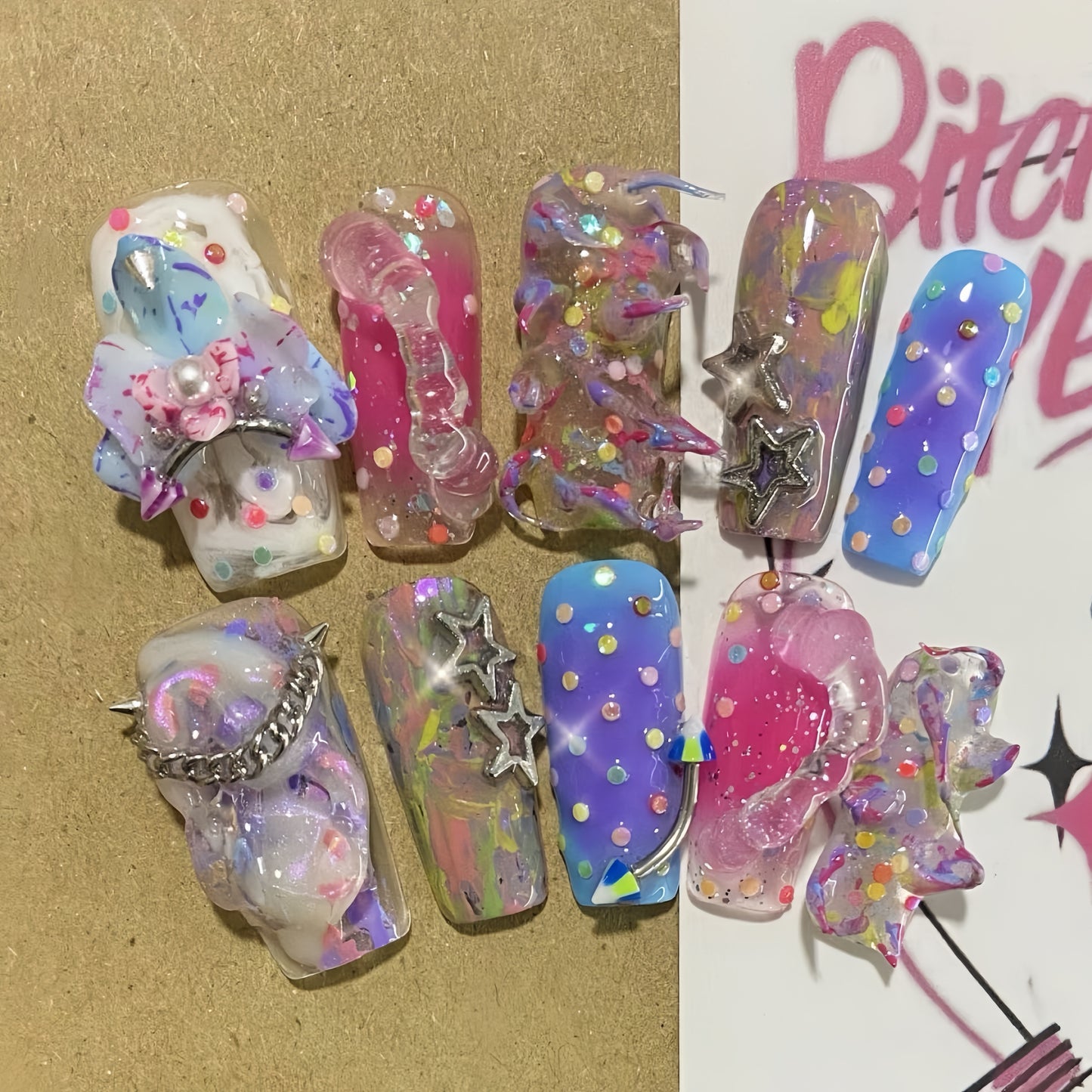 Medium Almond Orchid Cathedral Handmade Press On Nail Set