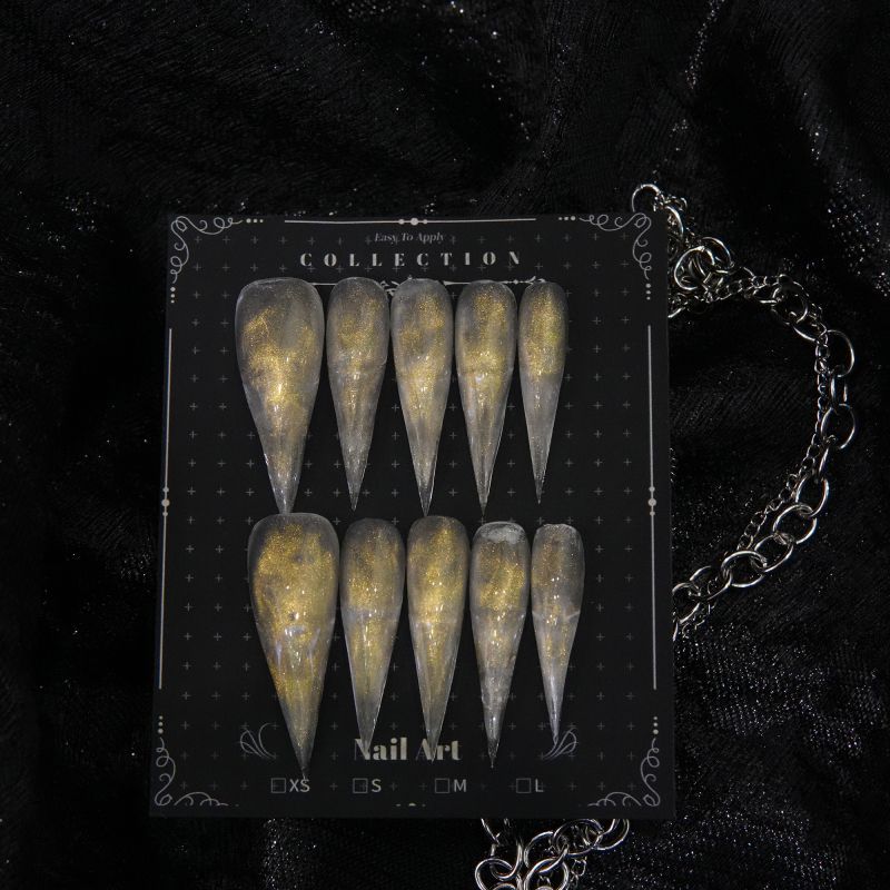Dragon Claw Gold Foil Blush Handmade Press On Nail Set
