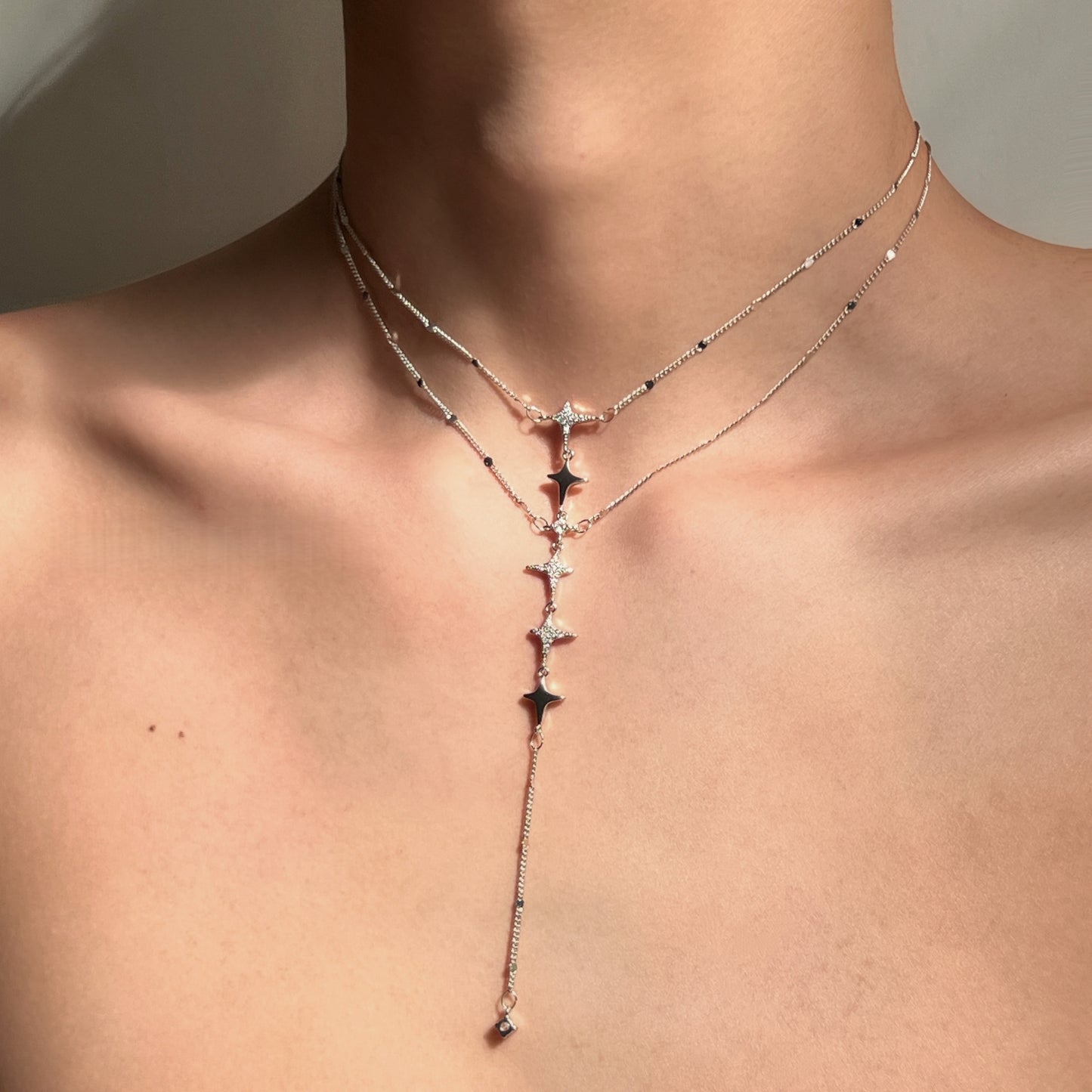 Sparkling Fishbone Starry Layered Necklace