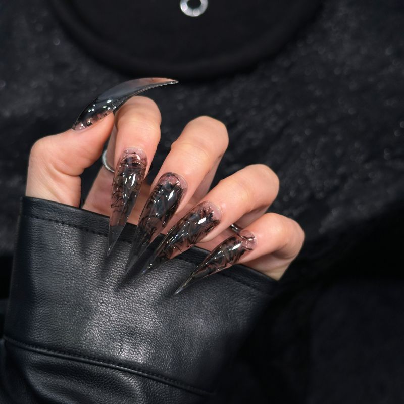 Black Dragon Claw Ink Blush Handmade Press On Nail Set
