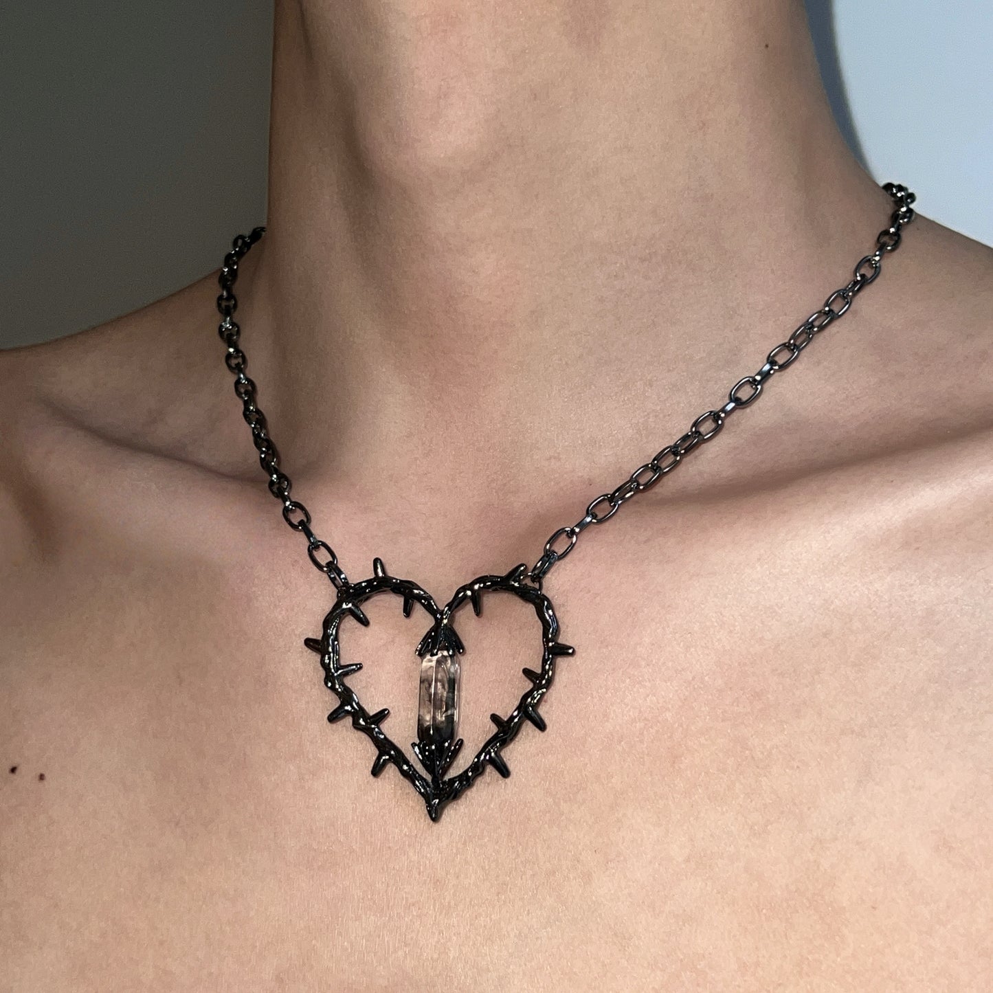 Dark Thorn Heart Gem Pendant Necklace