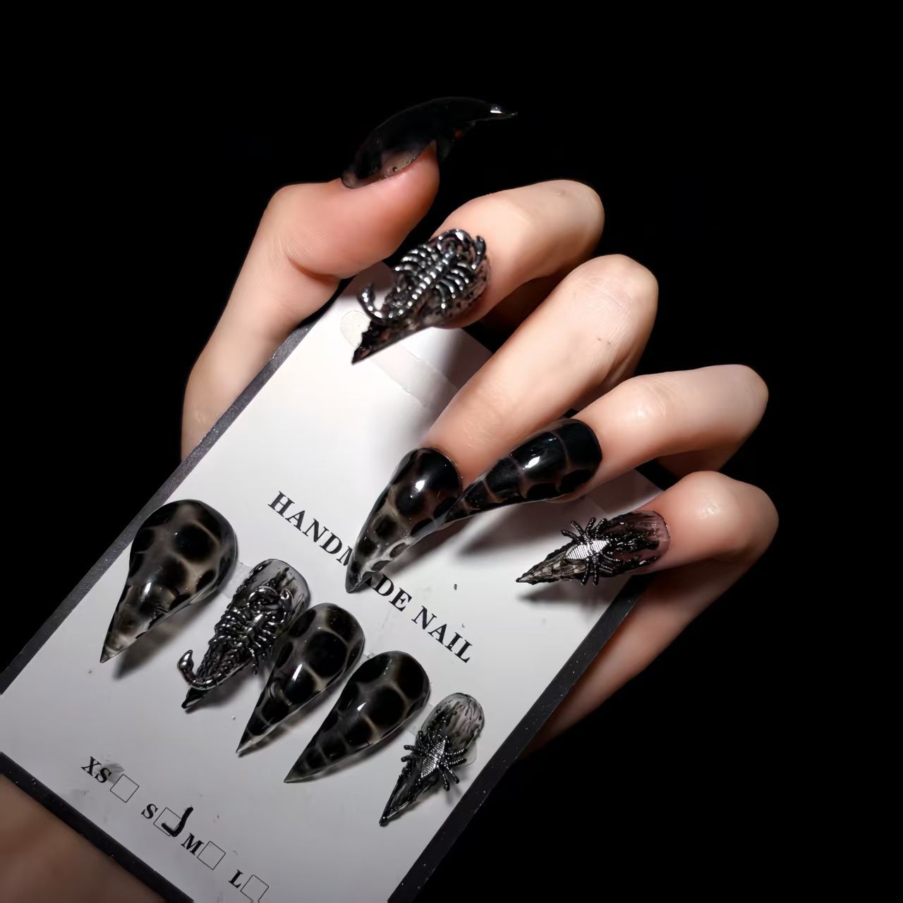 Black Dragon Claw Scorpion Handmade Press On Nail Set