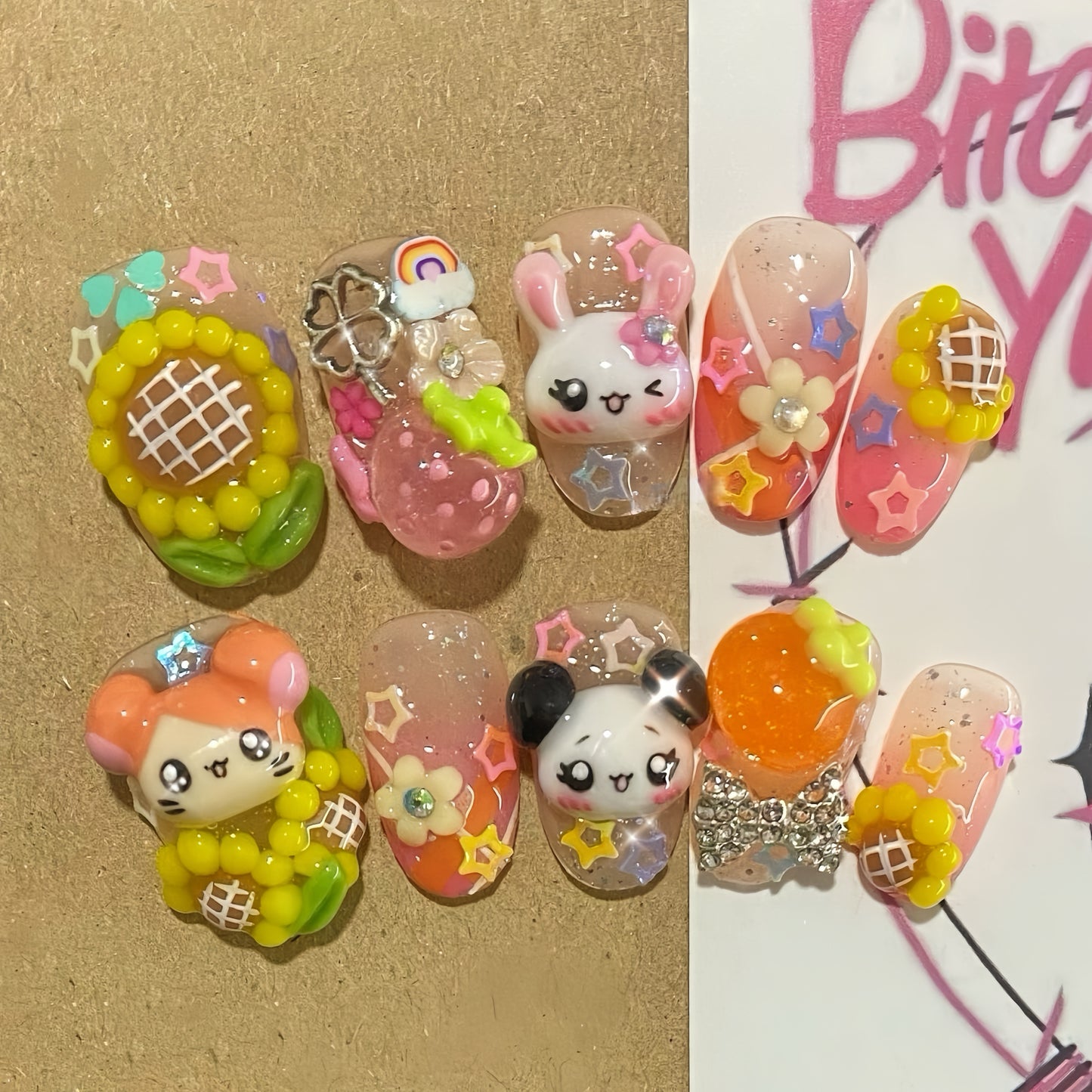 Long Coffin Hamtaro Y2K Diary Handmade Press On Nail Set