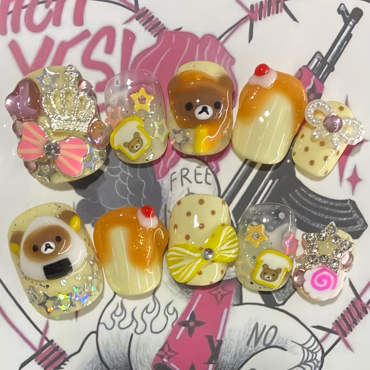 Short Round Rilakkuma Handmade Press On Nail Set