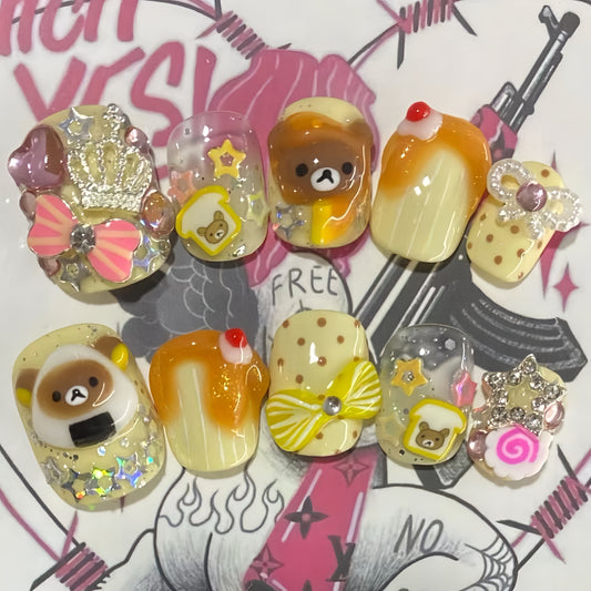Short Round Rilakkuma Handmade Press On Nail Set