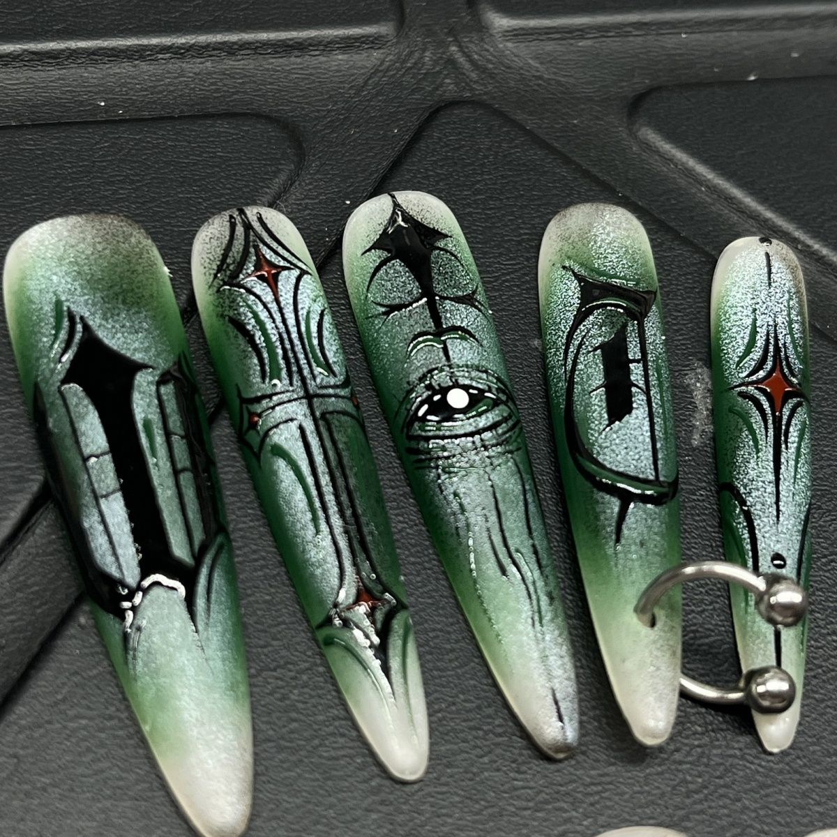Long Almond Gothic Writing Handmade Press On Nail Set