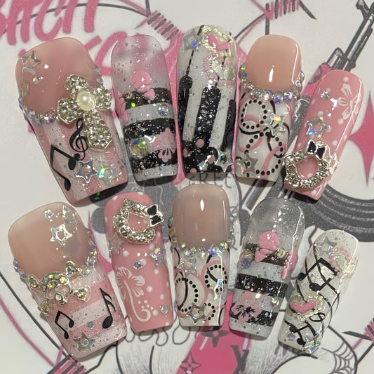 Medium Coffin Bouncing Note Handmade Press On Nail Set