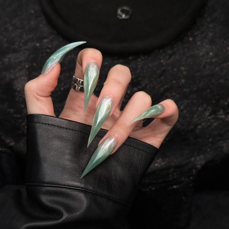 Mint Green Dragon Claw Cat Eye Handmade Press On Nail Set
