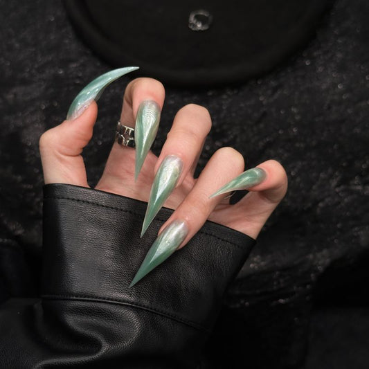 Mint Green Dragon Claw Cat Eye Handmade Press On Nail Set