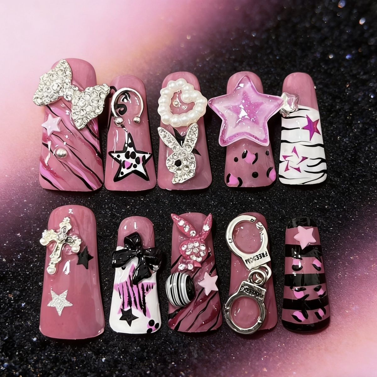 Long Duck Bill Y2K Baddie Handmade Press On Nail Set