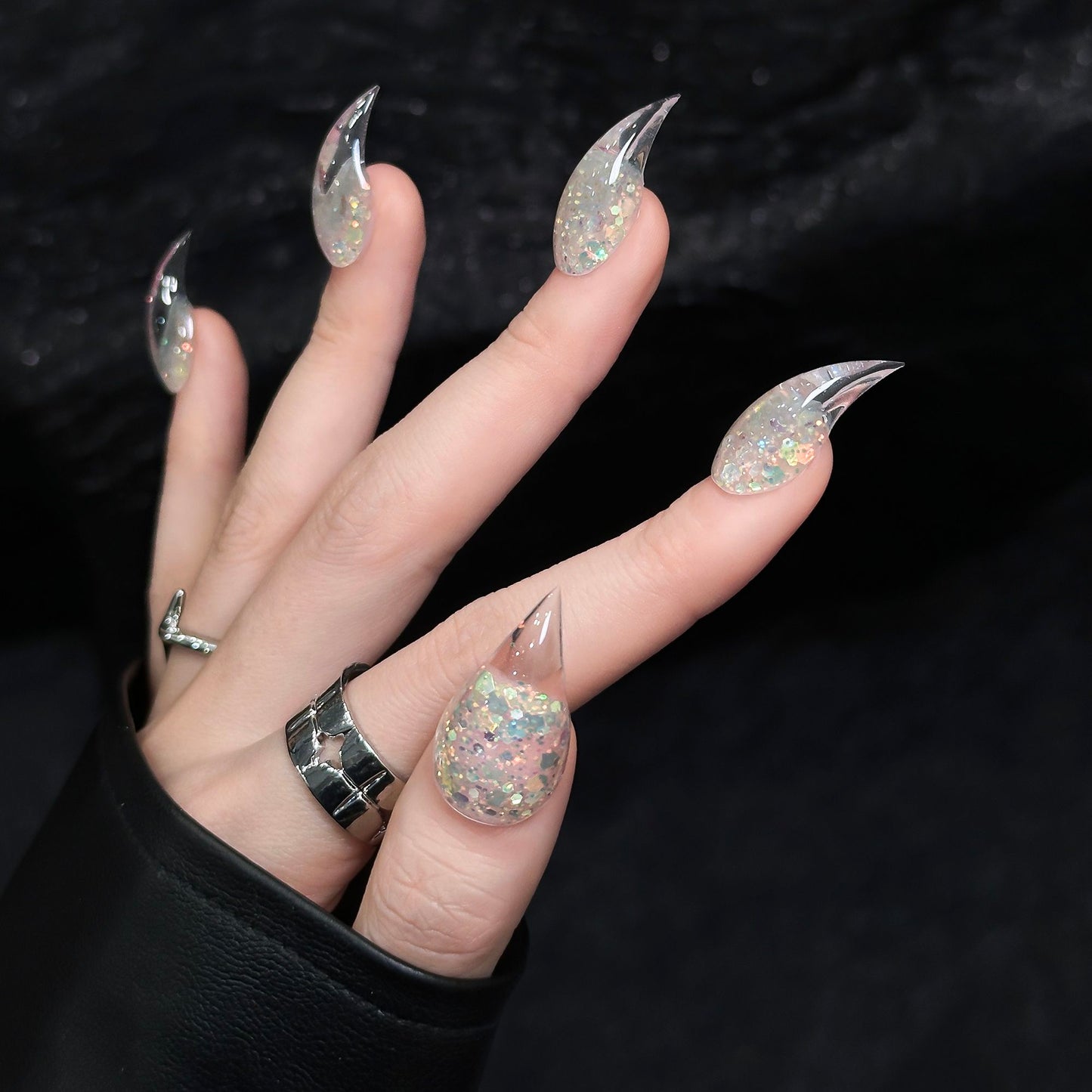 Dragon Claw Glitter French Design Handmade Press On Nail Set