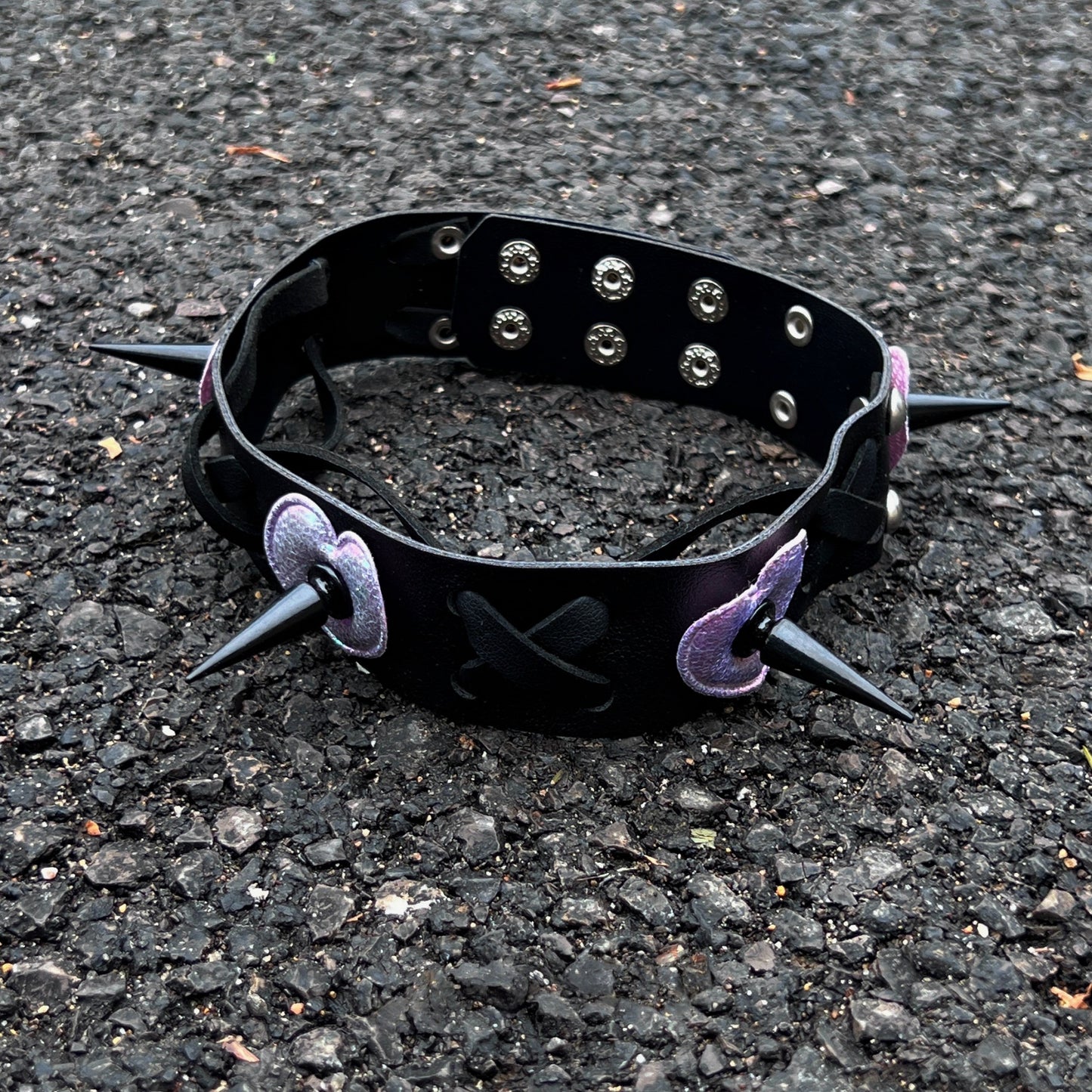 Purple/Black Lace-Up Rivet Choker