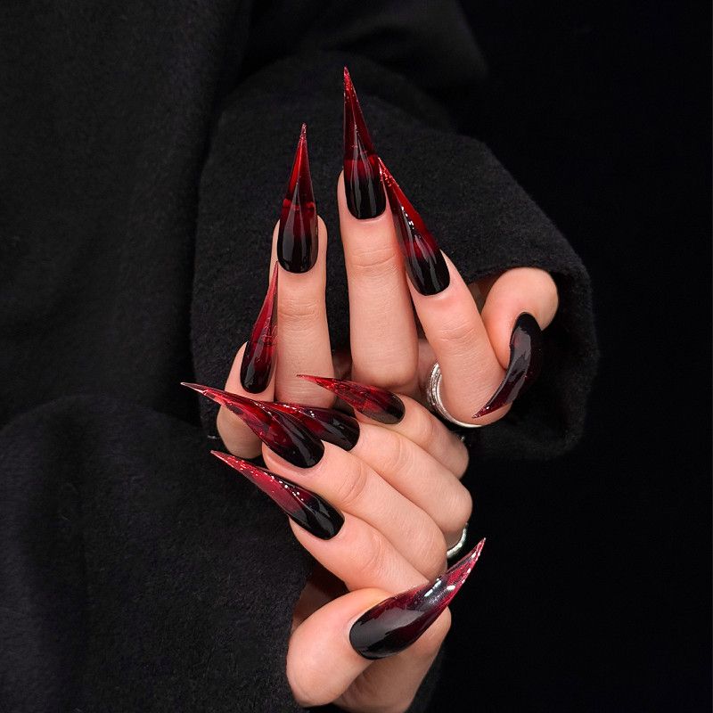 Red Black Dragon Claw Gothic Ombre Handmade Press On Nail Set