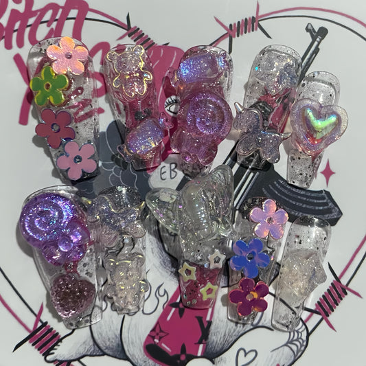 Long Coffin Icy Aurora Unicorn Handmade Press On Nail Set