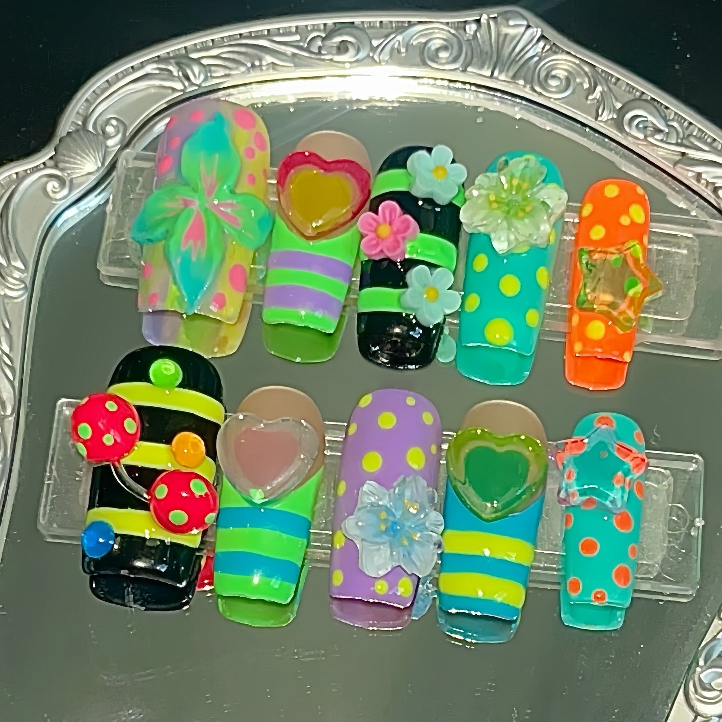 Long Coffin Dopamine Candy Handmade Press On Nail Set