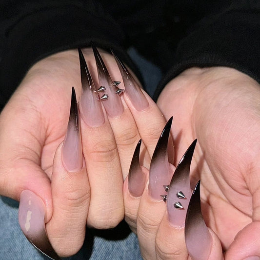 White & Black Ombre Dragon Claw Studded Handmade Press On Nail Set