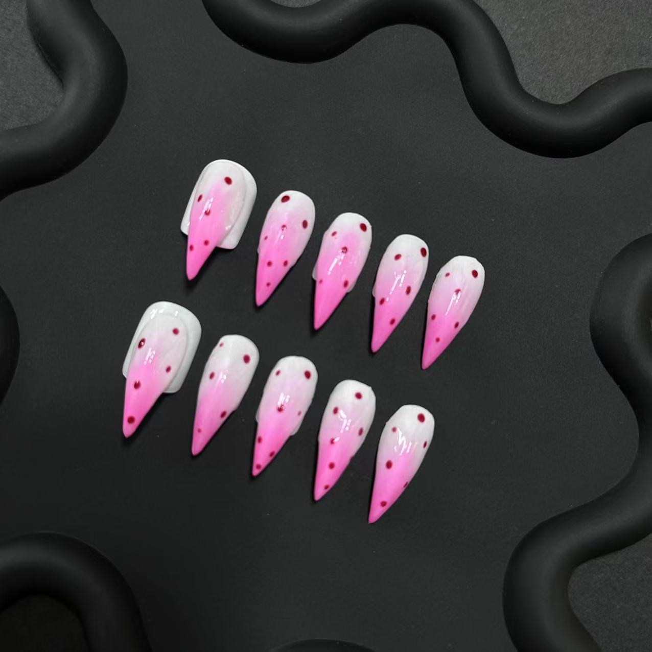 Pink Ombre Dragon Claw Y2K Polka Dot Handmade Press On Nail Set