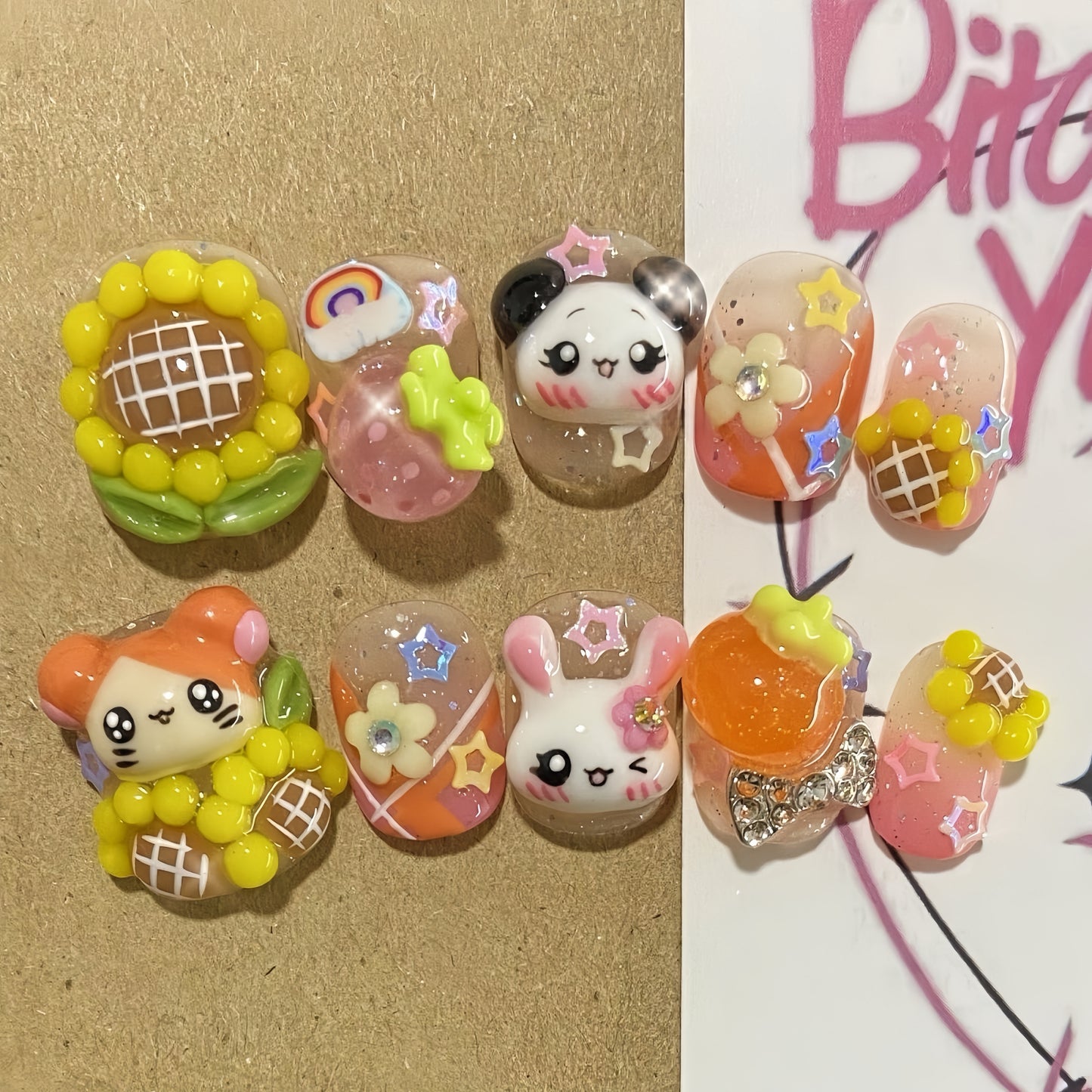 Long Coffin Hamtaro Y2K Diary Handmade Press On Nail Set