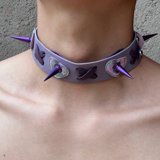 Purple/Black Lace-Up Rivet Choker