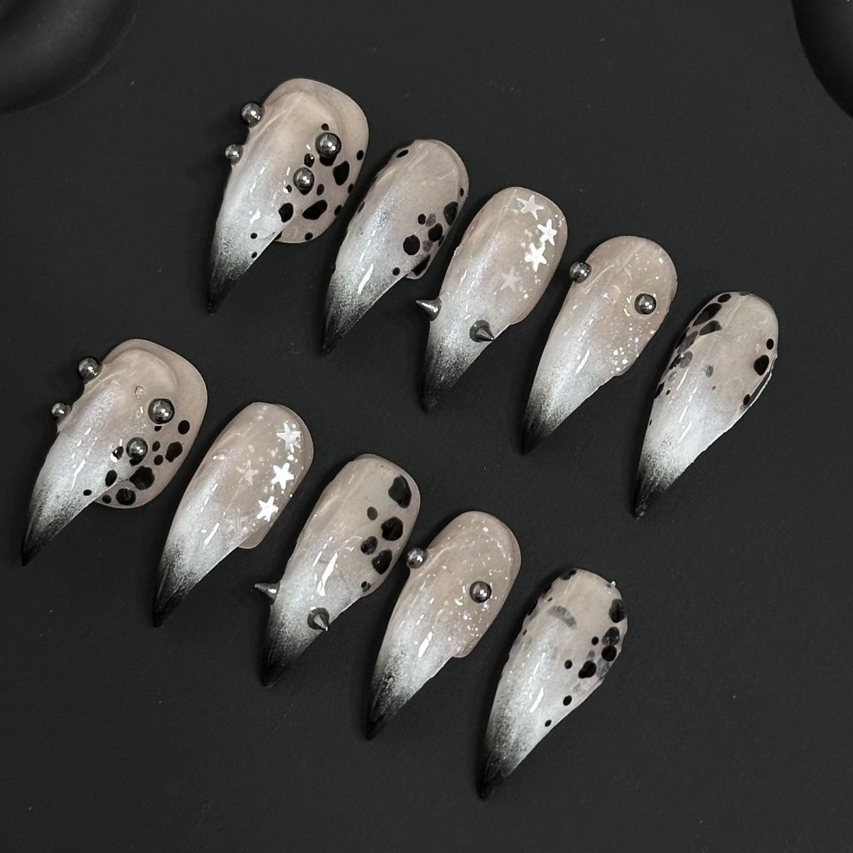 Short Dragon Claw Black Leopard Matte Handmade Press On Nail Set