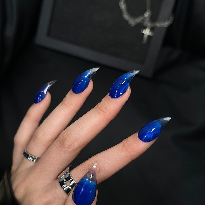 Royal Blue Dragon Claw Cat Paw Ombre Handmade Press On Nail Set