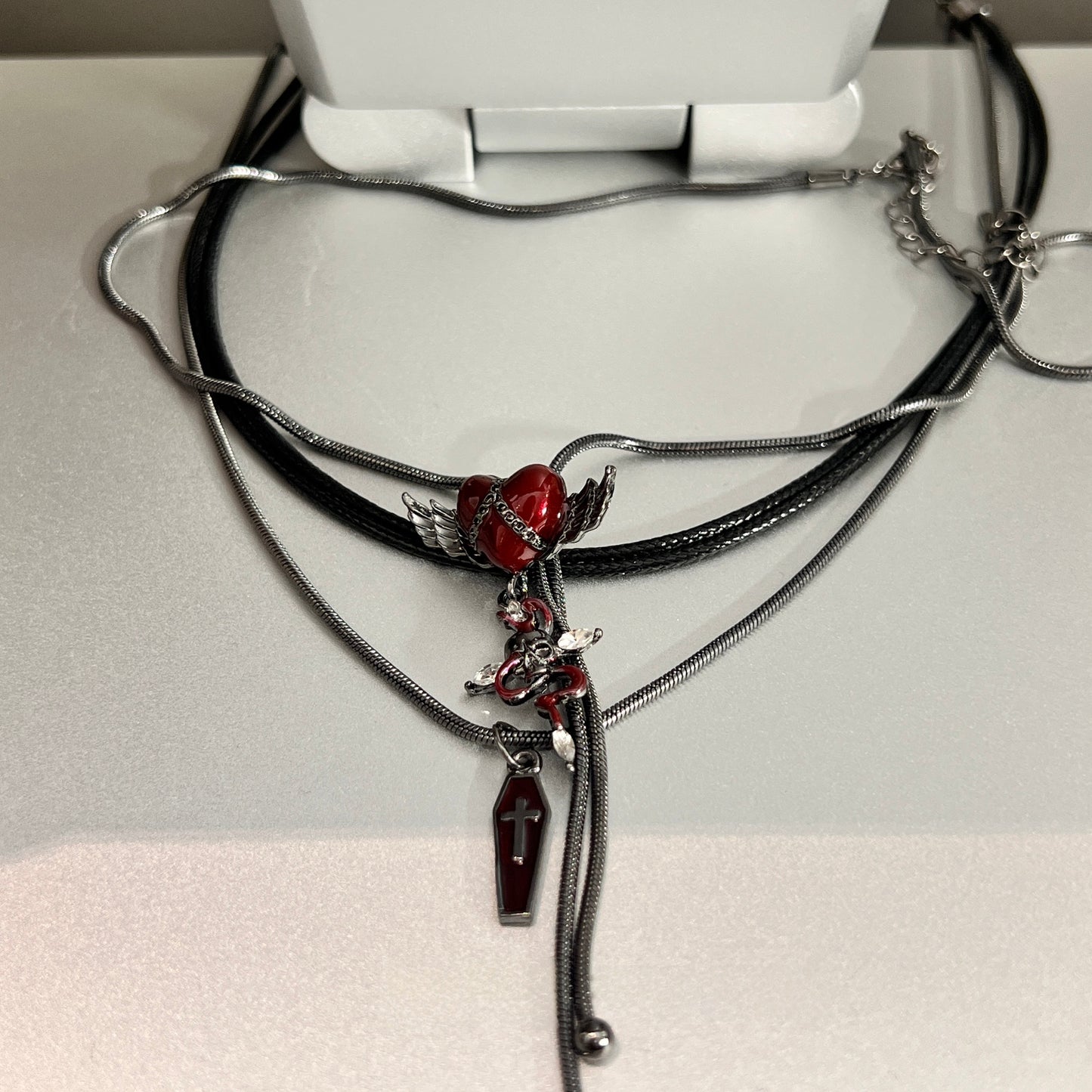 Multi-layer Dark Cross Heart Necklace