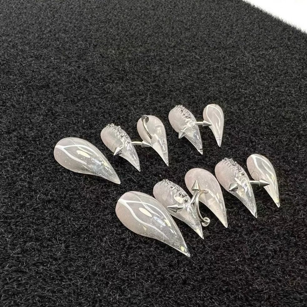 Nude Dragon Claw Pierced Metal Handmade Press On Nail Set