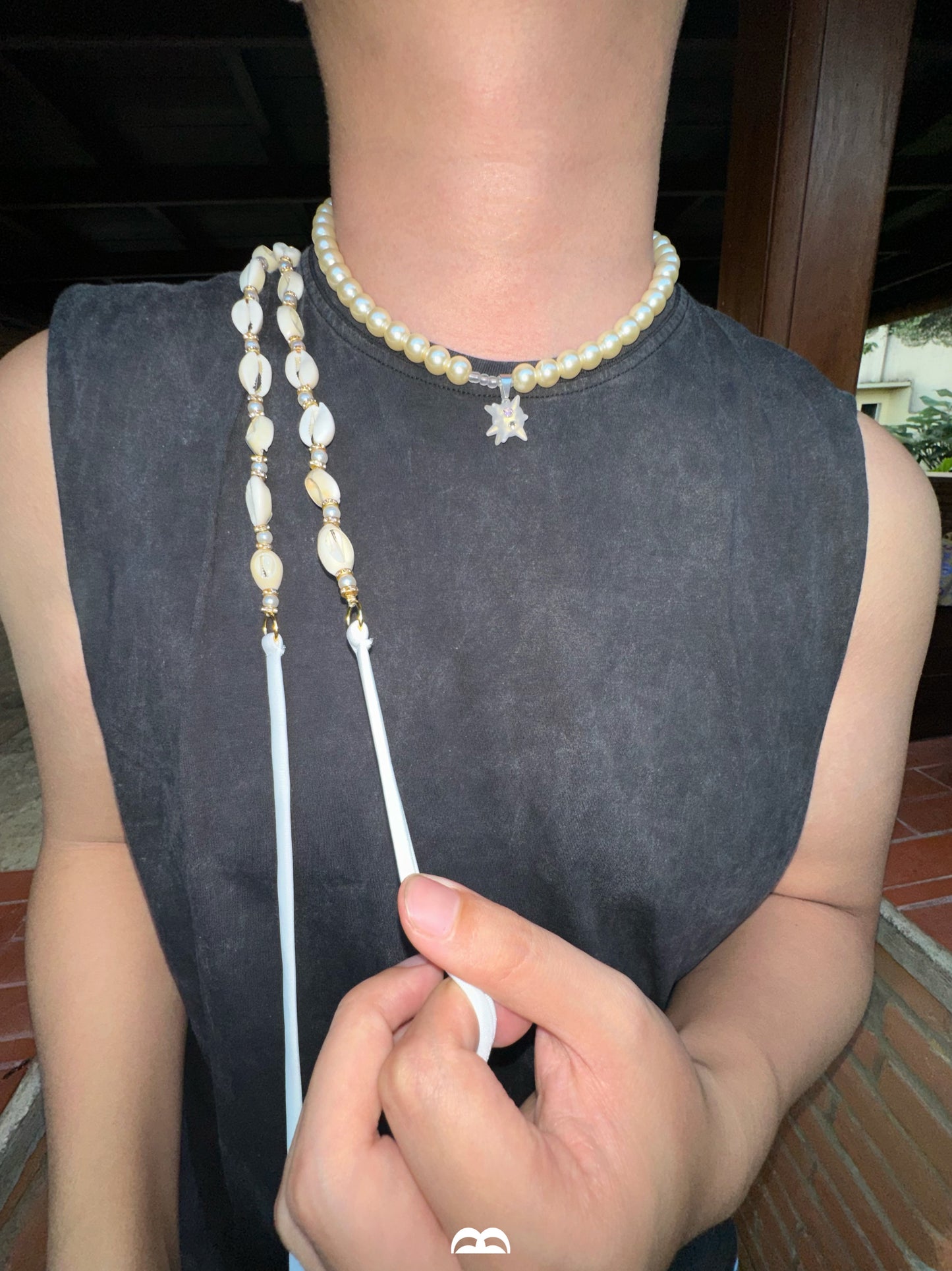 Take a Break - Studded Glass Pearl Pink Zircon Necklace