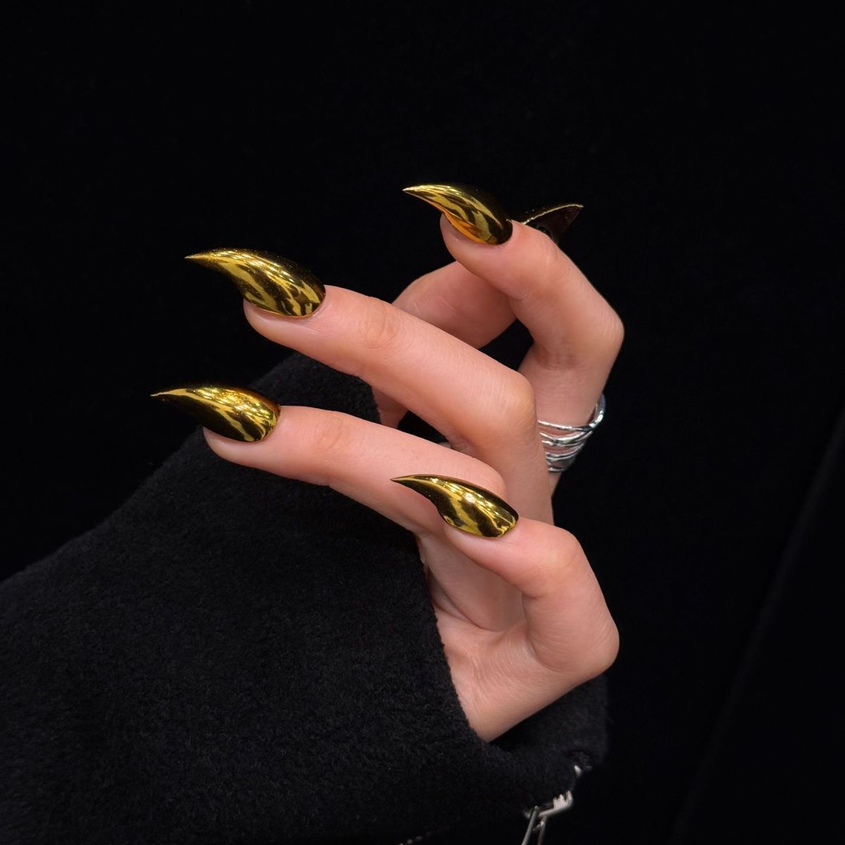 Gold Dragon Claw Molten Mirror Handmade Press On Nail Set
