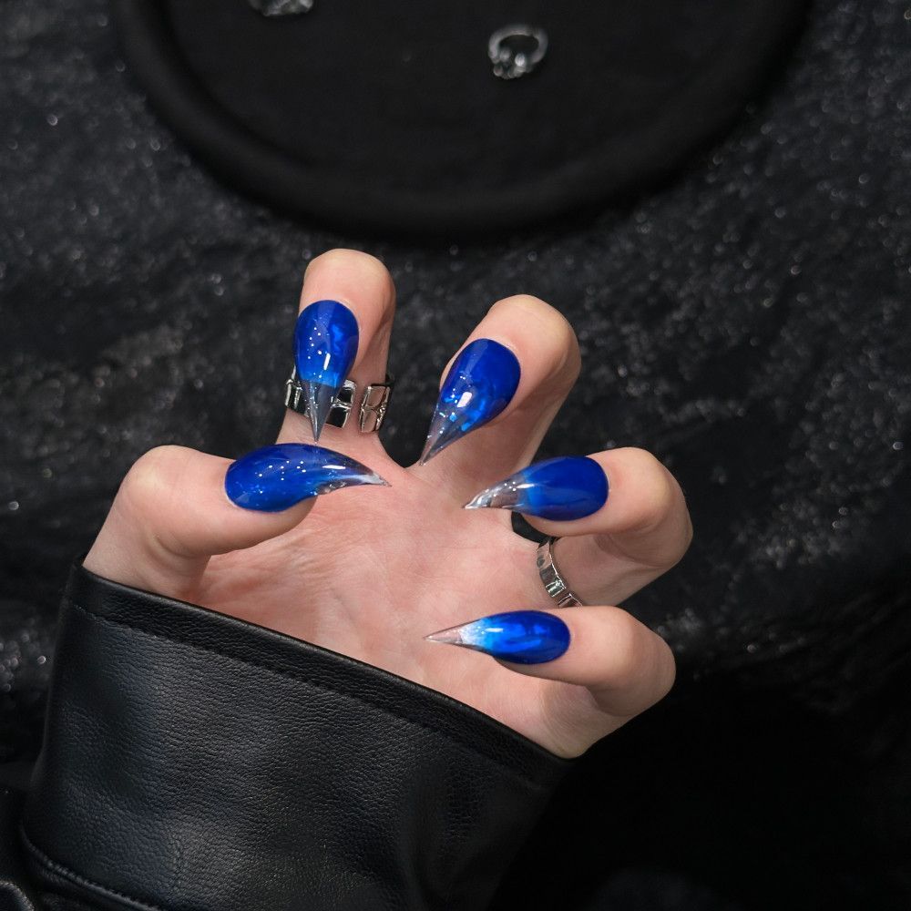 Royal Blue Dragon Claw Cat Paw Ombre Handmade Press On Nail Set