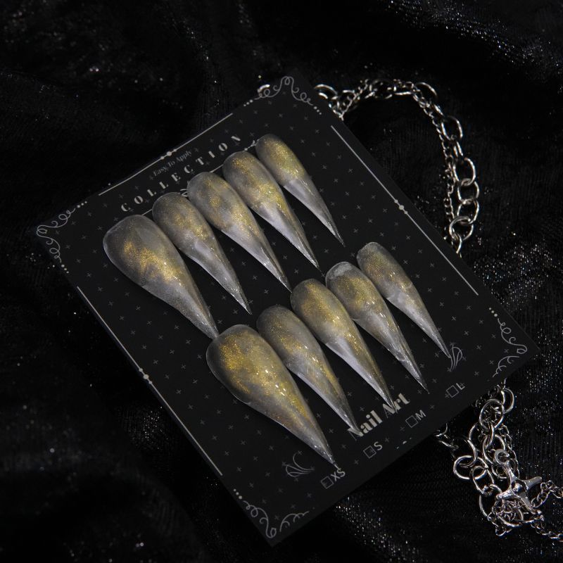 Dragon Claw Gold Foil Blush Handmade Press On Nail Set