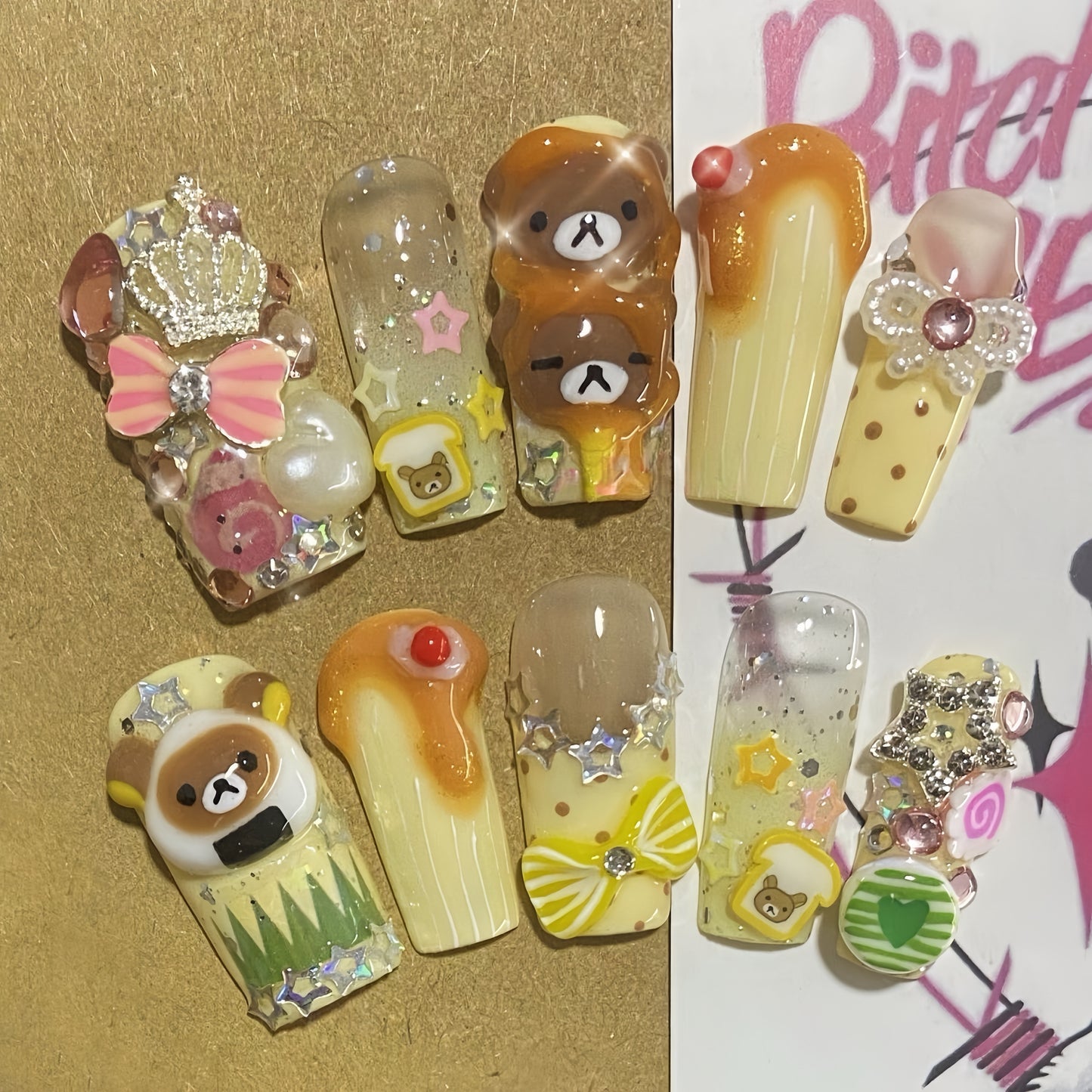 Short Round Rilakkuma Handmade Press On Nail Set