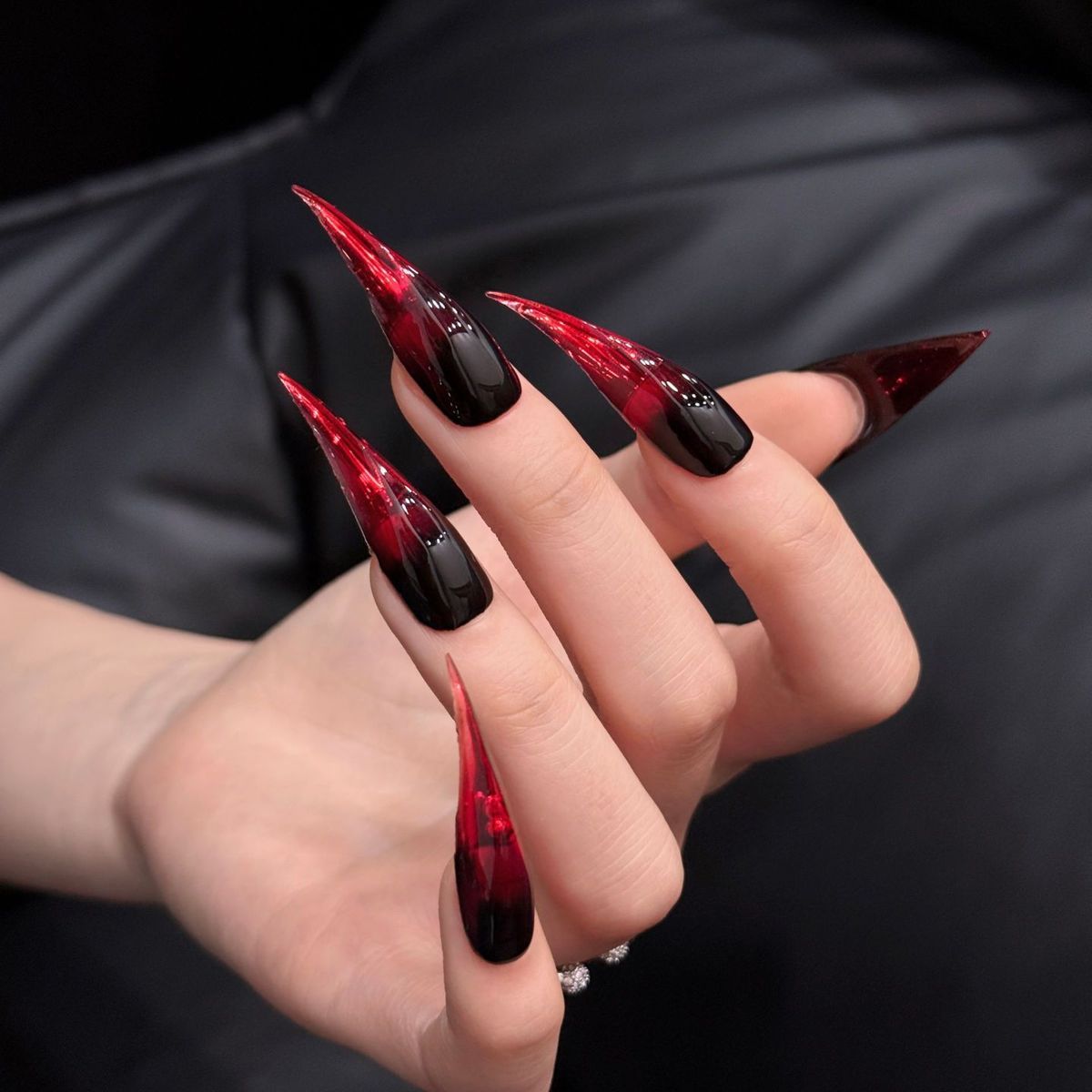 Red Black Dragon Claw Gothic Ombre Handmade Press On Nail Set
