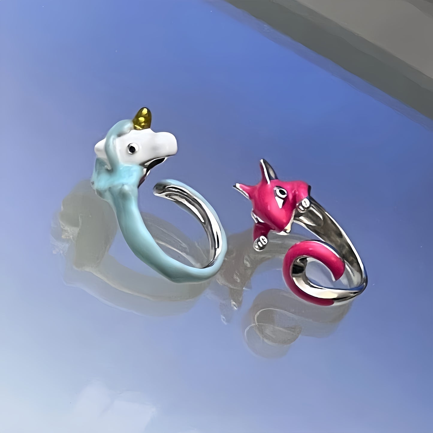 Pokémon-Style Charmander/Unicorn Drip-Glaze Adjustable Ring
