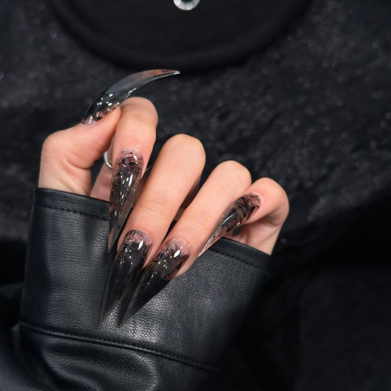 Black Dragon Claw Ink Blush Handmade Press On Nail Set