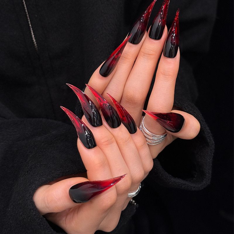 Red Black Dragon Claw Gothic Ombre Handmade Press On Nail Set
