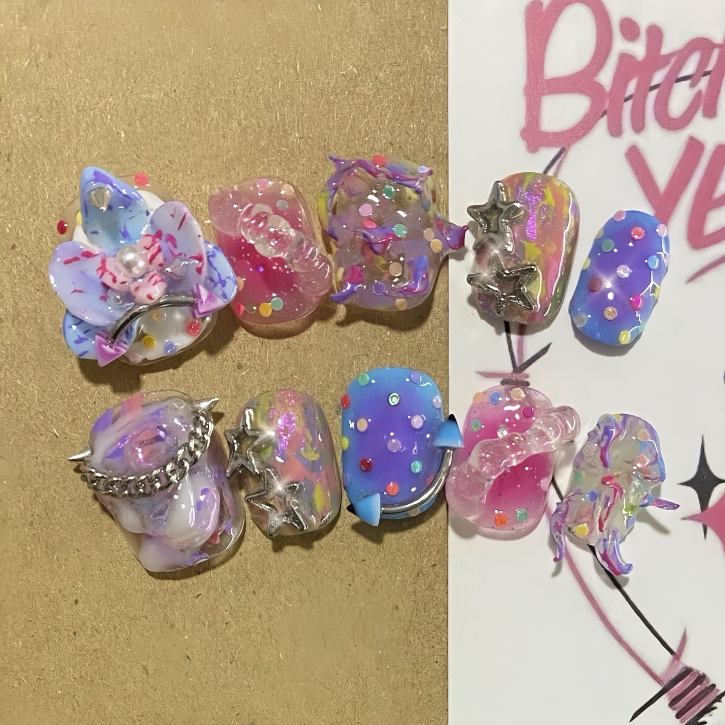 Medium Almond Orchid Cathedral Handmade Press On Nail Set