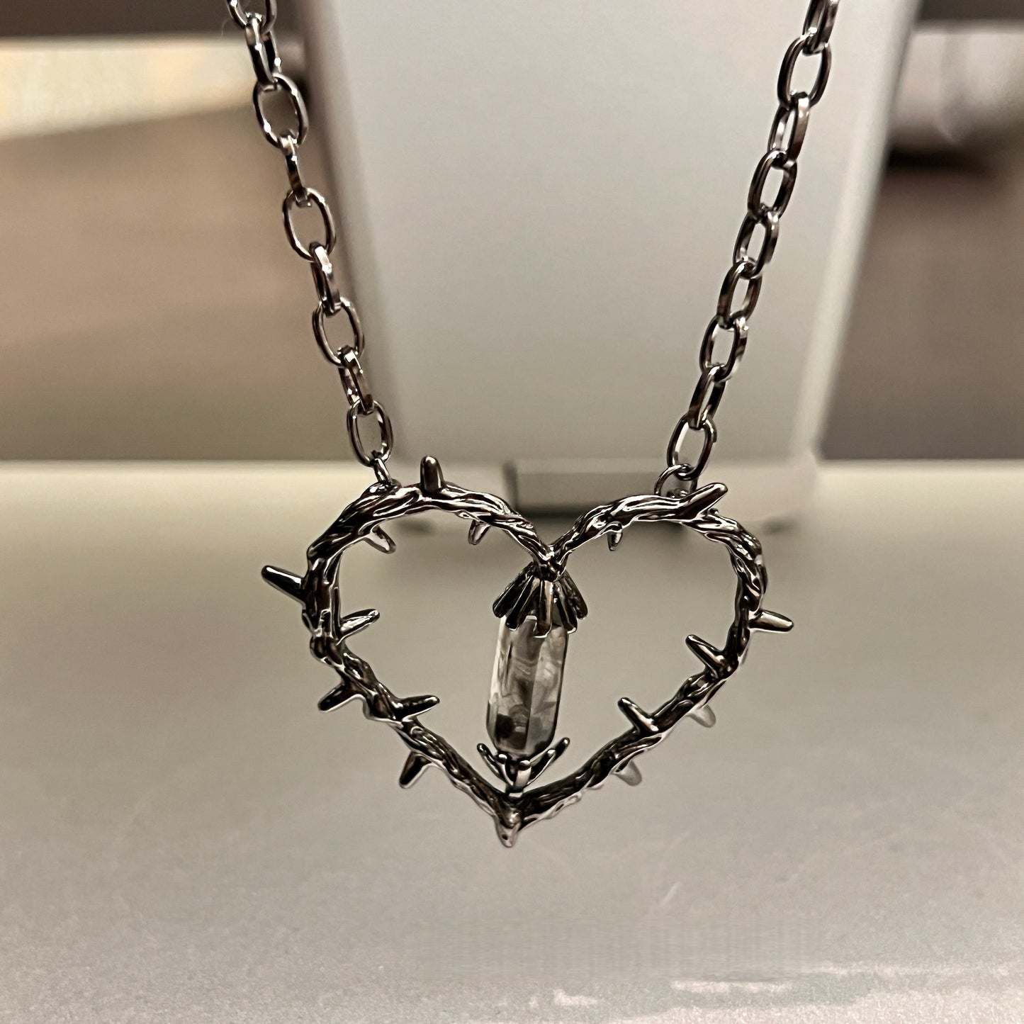 Dark Thorn Heart Gem Pendant Necklace