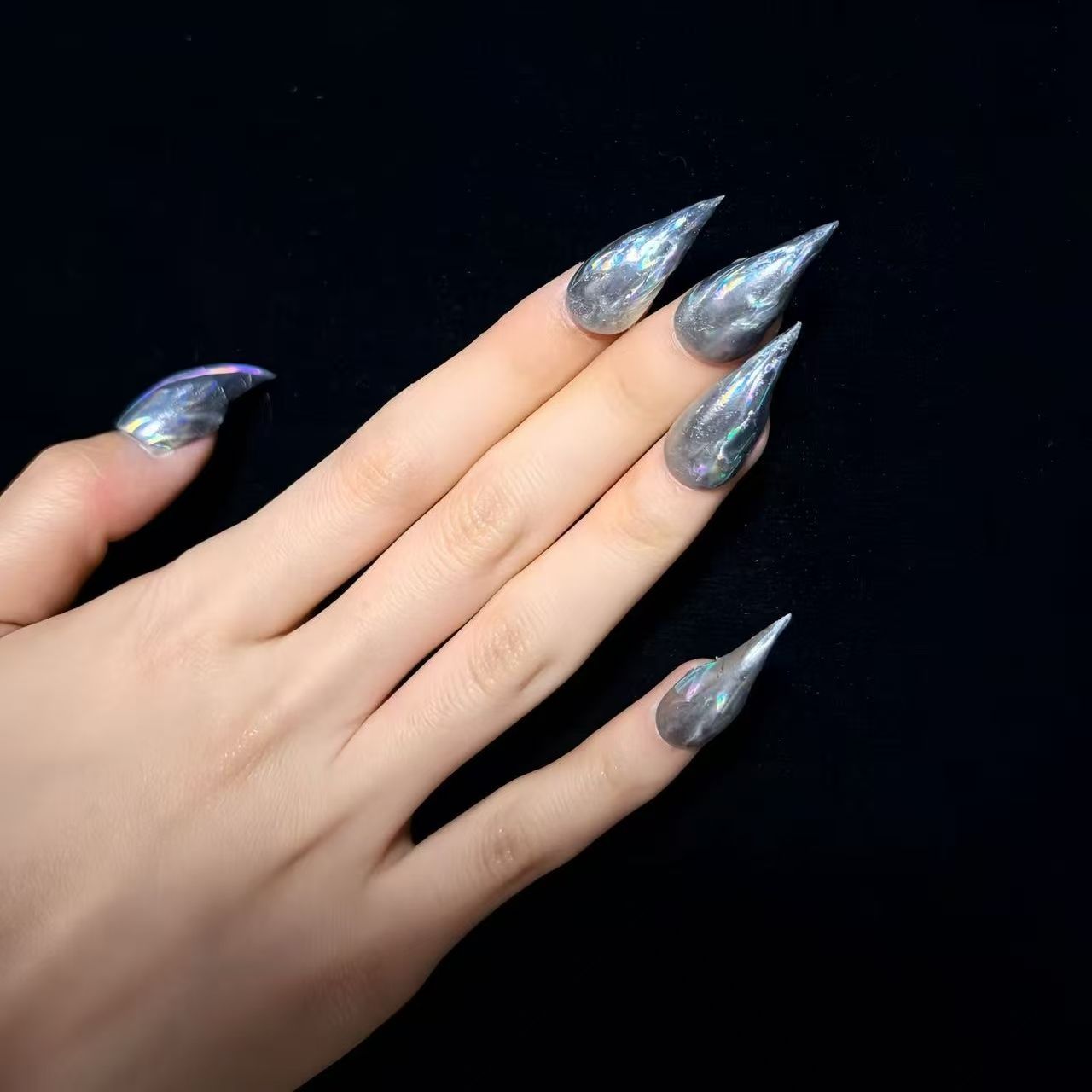 Silver Dragon Claw Liquid Metal Handmade Press On Nail Set