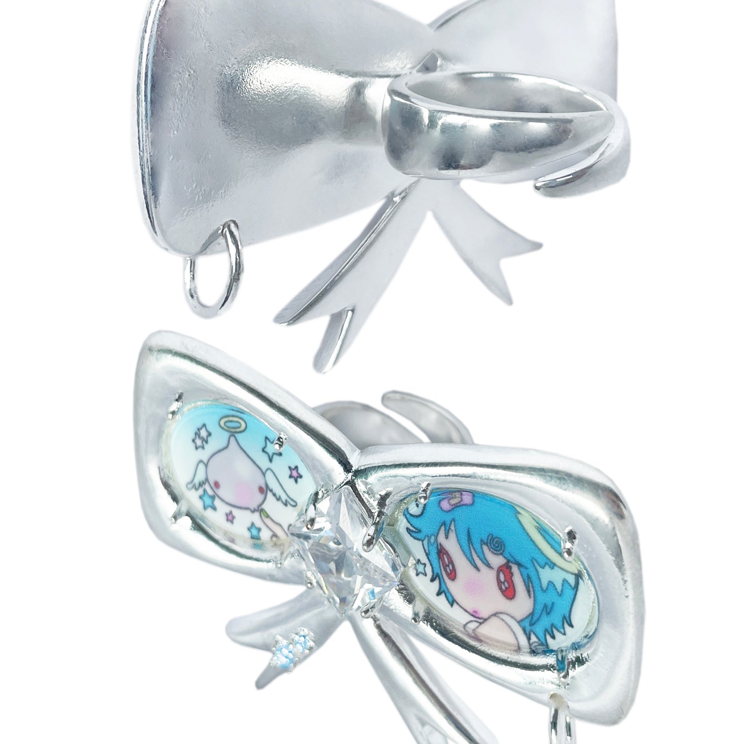 takeabreak Angel Series Yellow Brass Thick Silver Plated Bowknot Cartoon Open Ring