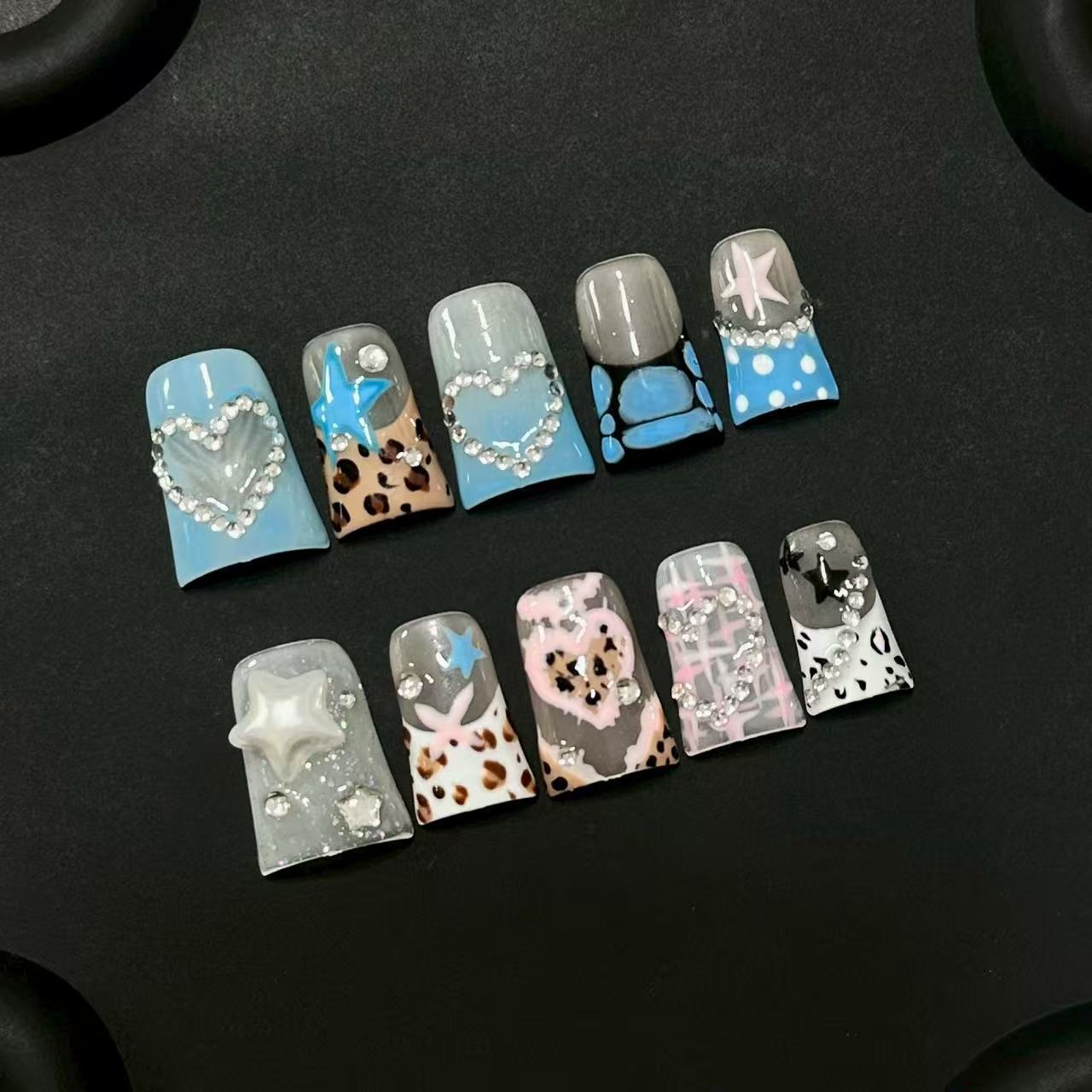 Duck Bill Star Leopard French Tips Handmade Press On Nail Set
