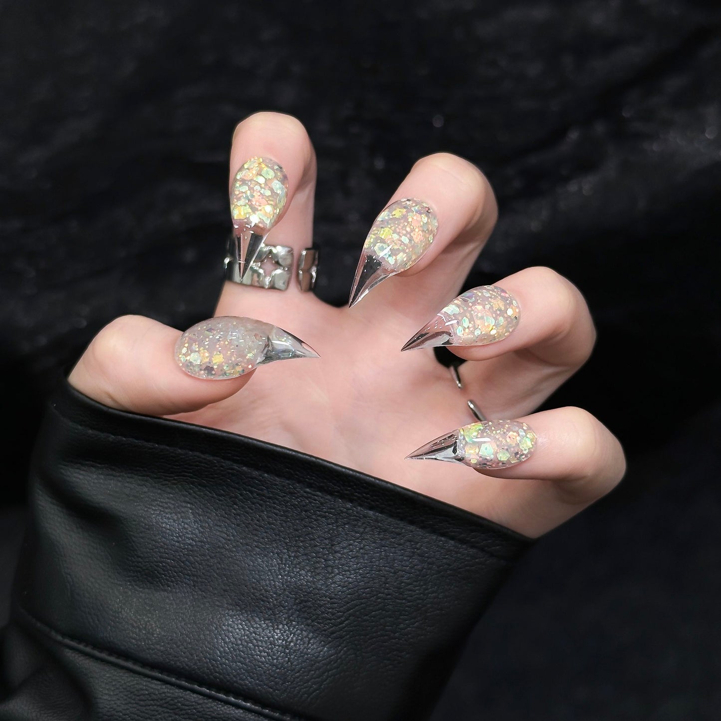 Dragon Claw Glitter French Design Handmade Press On Nail Set