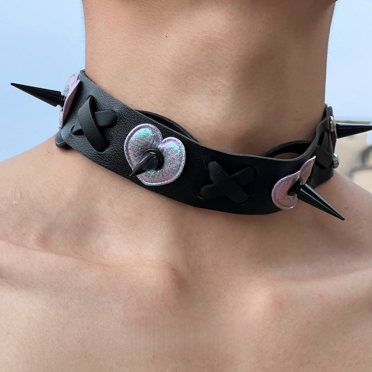 Purple/Black Lace-Up Rivet Choker