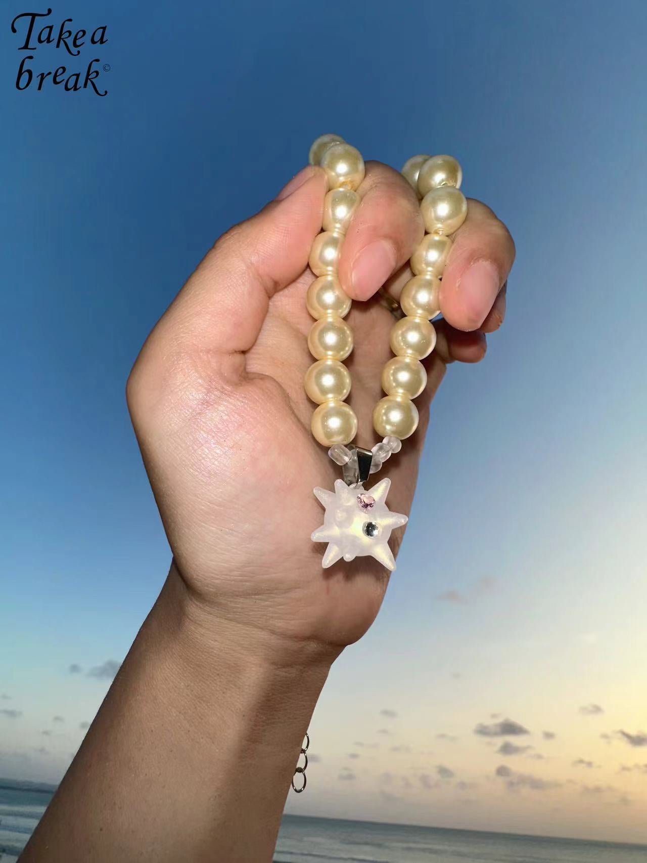 Take a Break - Studded Glass Pearl Pink Zircon Necklace