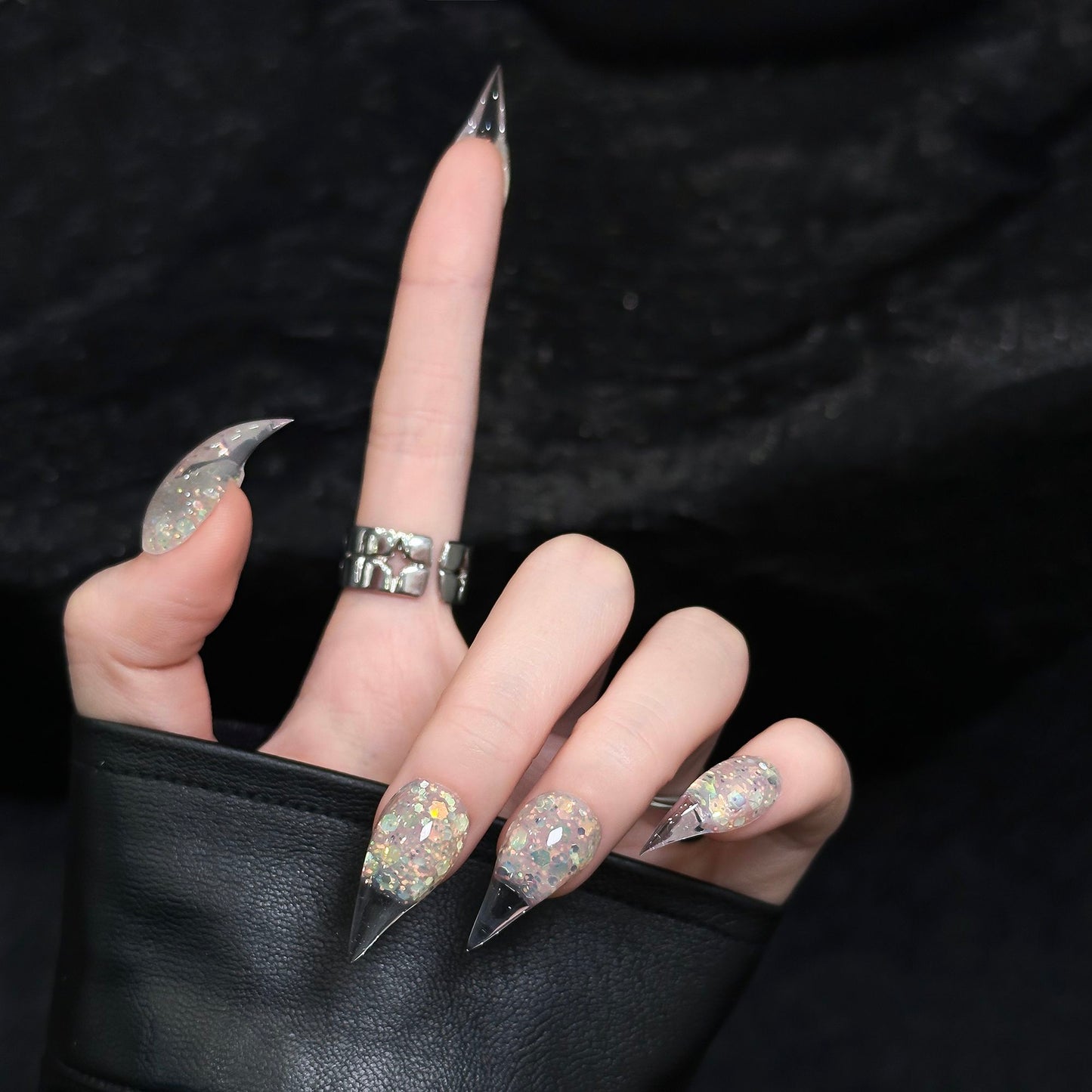 Dragon Claw Glitter French Design Handmade Press On Nail Set