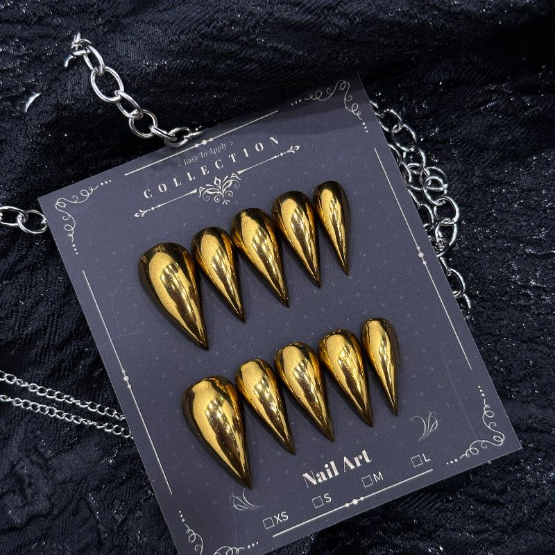 Gold Dragon Claw Molten Mirror Handmade Press On Nail Set