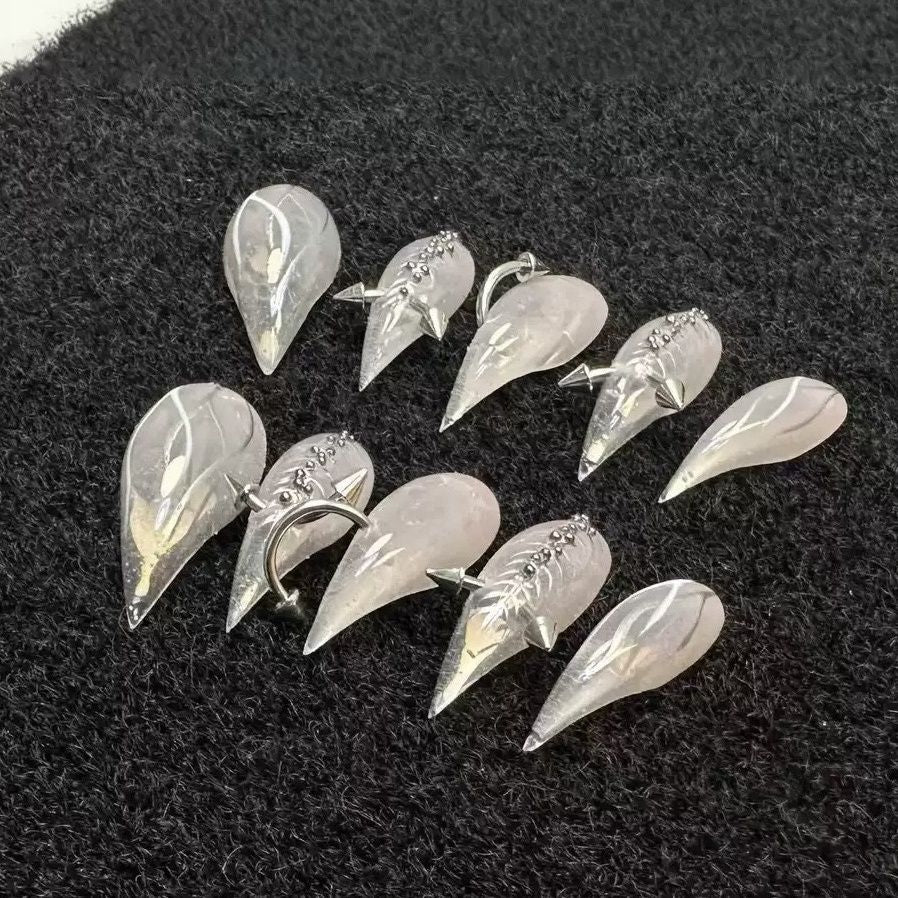 Nude Dragon Claw Pierced Metal Handmade Press On Nail Set