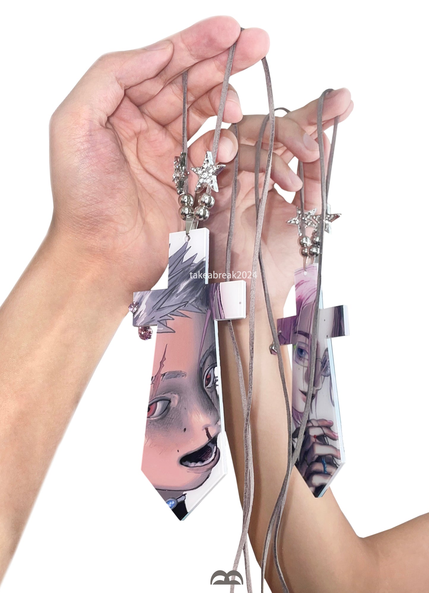 Take a break Double-sided acrylic star-effect suede long chain necklace